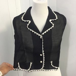 Vintage Black & Floral Trim Sheer Vest